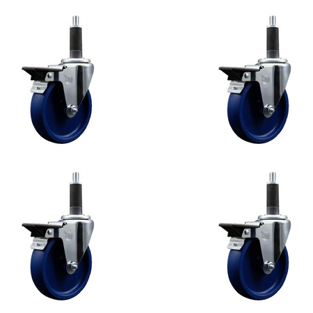 Service Caster 5'' Solid Poly Swivel 1'' Expanding Stem Caster Set with Brake, 4PK SCC-EX20S514-SPUS-PLB-1-4
